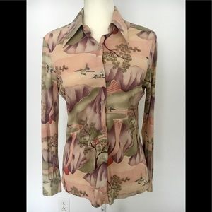 Vintage 70s Japanese print polyester shirt